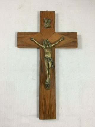 Antique French Crucifix Cross Jesus Corpus Figure Bronze And Wood 19th