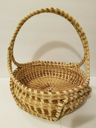 Vintage Sweetgrass Gullah Basket With Handle S.  C.  12 " X 11.  5 " Euc