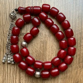 German 33 Prayer Beads Amber Faturan Red Bakelite Rosary Komboloi