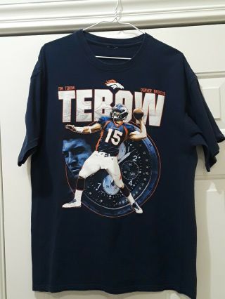 Tim Tebow 15 Denver Broncos Reebok Navy Blue T - Shirt Size Men 