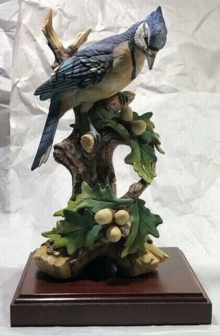 Blue Jay Figurine By Andrea By Sadek 8753 With Wooden Base Made In Japan