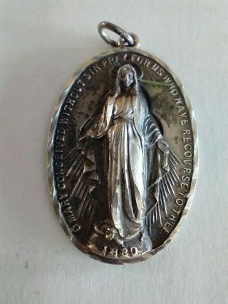 Vintage Catholic Sterling Silver Miraculous Medal Mary Religious Medal