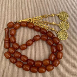 Natural Germany Orange Amber Bakelite Islamic Prayer Beads Rosary Tasbeh فاتوران