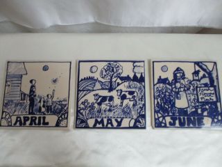 (3) Vintage H & R Johnson Ceramic Tiles April,  May And June Sue Bolt England