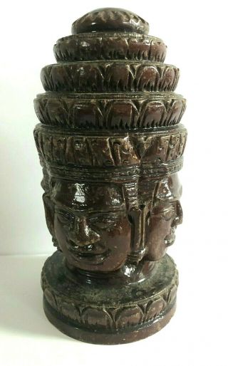 Wooden Brahma Statue Figure Hindu Deity Four Faces Wood Thailand God Totem