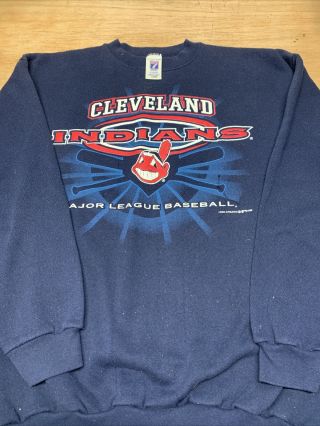 Vintage Cleveland Indians Chief Wahoo Logo 7 Crewneck Sweatshirt Size Large