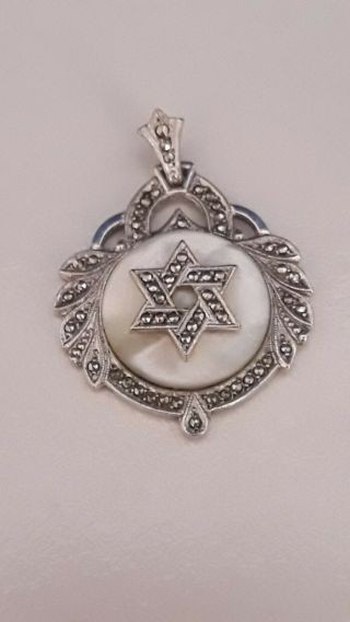 Marcasite And Mother Of Pearl Sterling Star Of David Pendant
