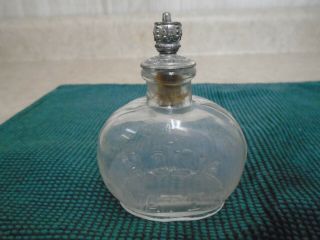 Vintage Glass Holy Water Bottle Embossed Cross & Crown Sprinkler Top Antique