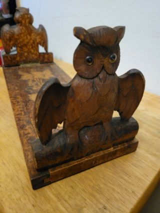 Antique Tramp Art Carved Owl Book End Unique Piece