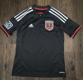 D.  C.  United Kids Mls Soccer Jersey Sz Youth Medium Black Sewn Patches Adidas