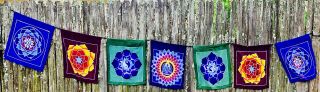 Bali Batik Art Prayer Flag Banner Meditation Yoga Chakras Garden Or Wall Hanging
