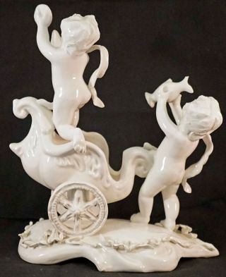 White Porcelain Capodimonte Nude Cherub Putti Figurine Dancing with Cart F.  W.  L.  M 3