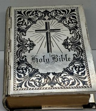 King James Bible (rare) Silver Metal Cover 1913 Vintage World Publishing