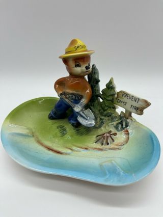 Norcrest Smokey The Bear Vintage 1950s Porcelain Ashtray Figurine Prevent Fires