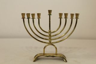 Vintage Jewish Menorah Candle Holder Gold Color Brass Metal Judaism Holds 9