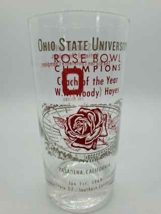 Vintage 1969 Ohio State University Rose Bowl Champions Woody Hayes Osu Glass