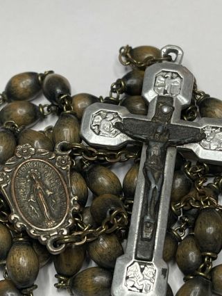 † Vintage " Way Of The Cross " Stations Double Sided Inlay Cross Rosary 30 1/2 " †