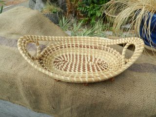 Vintage South Carolina Gullah Basket With Handles Sweetgrass 8.  5 X 14,