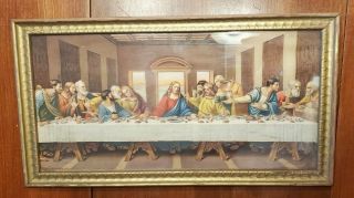 Vintage Jesus & The Last Supper Framed Print A Lambert Product 7x14