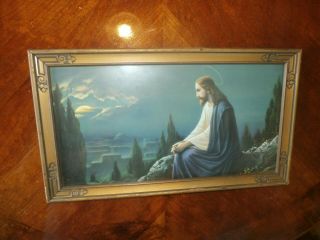 Vintage Antique Art Deco Framed Print Christian Religous Jesus Garden Gethsemane