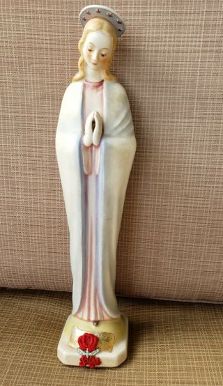 Vtg Goebel Mi Hummel 10.  5 " Praying Madonna Virgin Mary Figurine Blue/ Pink Robe