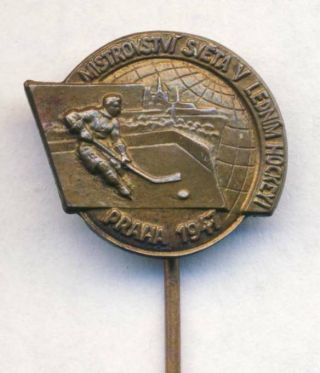 1947 World Ice Hockey Championships Pin Badge Rare Prague Czechoslovakia