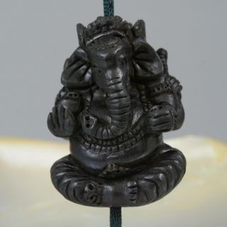 Hindu God Ganesha Areng Black Wood Focal Bead Pendant Carving Sculpture 11.  83 G