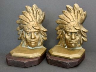 Antique Or Vintage Cast Brass Indian Head Bookends 6 3/4 " X 4 1/2 " X 3 7/8 "