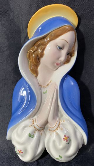 Vintage Italian Virgin Mary Ceramic Wall Plaque Made In Italy 9 "