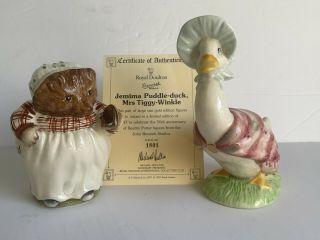 2ocs Beswick Beatrix Potter Jemima Puddle - Duck Mrs Tiggy - Winkle Ltd Ed Figurines