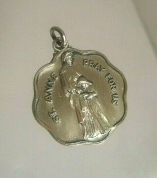 Creed Sterling Silver St.  Anne Pray For Us Medal Catholic 15/16 "