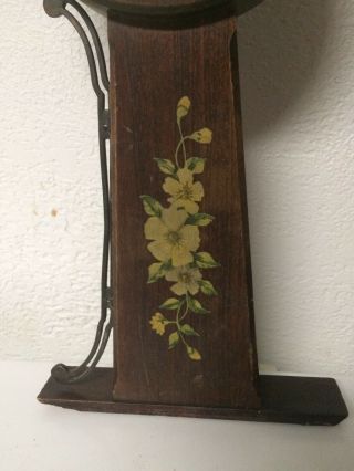 Vintage Tall Wood Mantle or Wall Clock Round Face Painted Flowers Flip Cover 16 