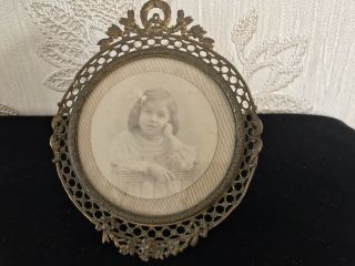 Antique Vintage French Photo Picture Frame Brass Filigree Scrolls Flowers