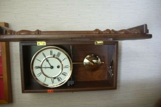 Vintage Hermle German Wooden Cased Wall Clock With Westminster Chimes.