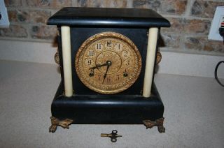 Vintage Sessions Wood & Brass Mantle Clock With Key
