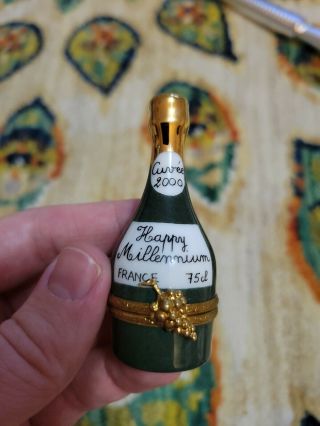 Vintage Limoges Peint Main Limited Edition Champagne Bottle Trinket Box