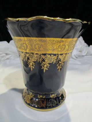 Imperia Limoges Porcelaine Decor Or Veritable Cobalt Blue ^ 22 K Gold Vase 6 3/4