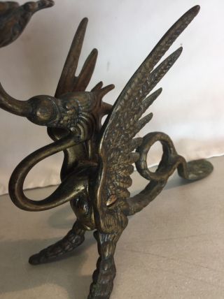 Antique Brass Winged Dragon Candlestick Holders Victorian Gothic 3