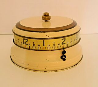 Vintage Tape Measure Alarm Clock W/ Rotating Drum Top Great