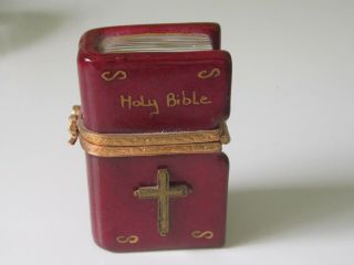 Limoges Peint Main Red Holy Bible France Trinket Box Perfect