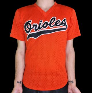 Vintage 90s Majestic Baltimore Orioles Stitched Orange Mesh Jersey Shirt M Usa