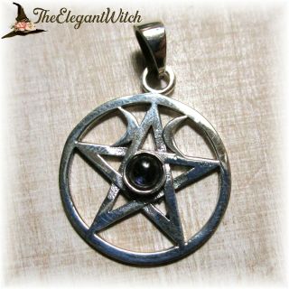 Pentagram Pentacle Pendant Triple Moon Iolite Sterling Silver Wiccan Jewelry