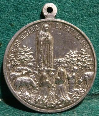 JESUS ECCE HOMO / APPARITION OUR LADY FATIMA Vtg VERY LARGE METAL MEDAL 40mm 2