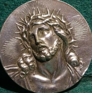 JESUS ECCE HOMO / APPARITION OUR LADY FATIMA Vtg VERY LARGE METAL MEDAL 40mm 3