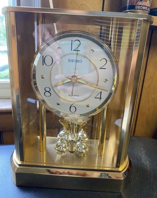 Vintage Seiko Quartz Gold Tone Mantle Office Clock Euc
