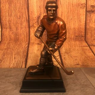 Awesome Bronze Colored Heavy Hockey Player Statue Old School 13 " X 7 "