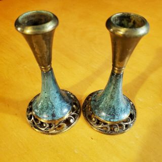 Vintage Oppenheim Israel Brass Travel Candle Holders 4.  5 " Tall