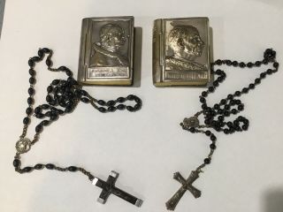 2 Vintagr Rosary W/ Silver Plated Box Pope Saint John Paul Xxiii & Paulus Vi