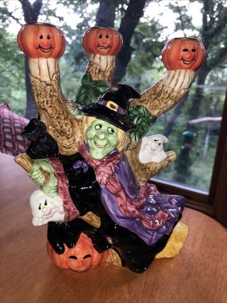 Omnibus By Fitz & Floyd 1995 Halloween Harvest Witch Candle Holder Candelabra