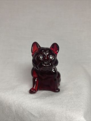 Vintage Westmoreland / Rosso Glass 2 5/8” Bulldog Figurine - Ruby Red